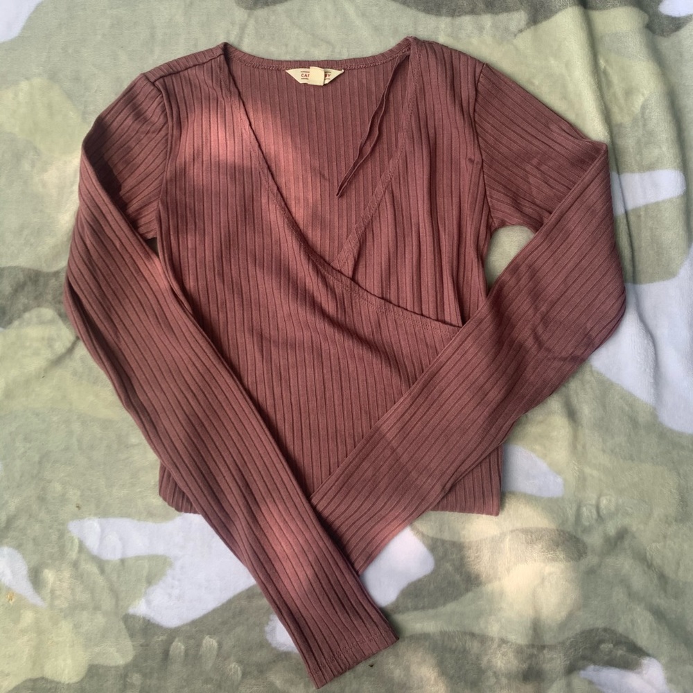 Muted pink wrap long sleeve shirt